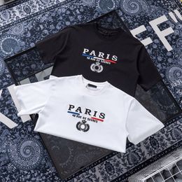 21ss men printed t shirts paris Letter embroidery clothes short sleeve mens shirt tag black white 05