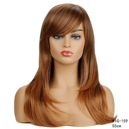 Brown Color Big Curly Synthetic Wig Simulation Human Remy Hair Wigs perruques de cheveux humains WIG-59