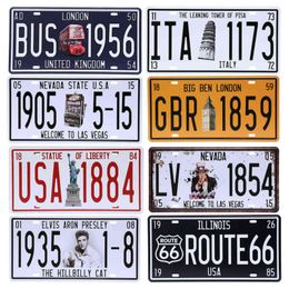 metal number plates NZ - Vintage Poster Route 66 Car Number License Plate Plaque Poster Metal Tin Signs Bar Club Wall Garage Home Decoration 15*30cm H1110