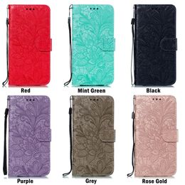 Wallet Phone Cases for iPhone 13 12 11 Pro Max XR XS X 7 8 Samsung Galaxy S21 S20 Note20 Ultra Noto10 S10 Plus Lace Flower Pattern PU Leather Shockproof Protective Case