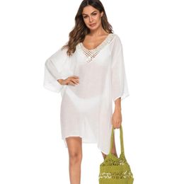 Sequined V-neck Split Design Five-point Sleeve Holiday Style Swimsuit Cover-up Women's Swimwear