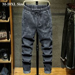 Plus Size 7XL 8XL 9XL 10XL Men's Fashion Harem Jeans Brand Trousers Male Spring Autumn Streetwear Casual Denim Pants Grey Blue 210319