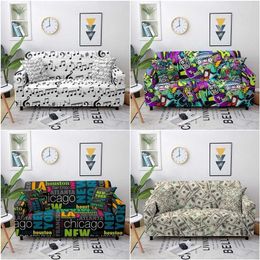 Graffiti Printed Sofa Covers for Living Room Elastic Slipcover Stretch Sectional Couch Cover Protector 1/2/3/4 Seater 211116