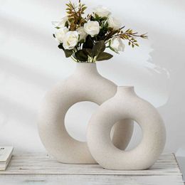 Frosted Particle Flower Arrangement Hollow Round Flower Vase For Home Decoration Furnishings Office Living Room Decor Art Vases 210623