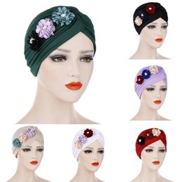 Beanie/Skull Caps Women Ruffle Flower Hat Turban India Headwear Muslim Chemo Cancer Cap Bonnet Wrap Pleated Beanies Skullies