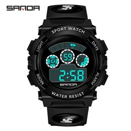 SANDA Kinderuhren Outdoor-Sport Leuchtende Stoppuhr Datum Woche Alarm Kinderuhr Wasserdicht Mädchen Jungen Clock244p