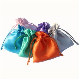 30 Color soft satin drawstring Hair Extension Packaging jelwery gift pouched customize size and 210326