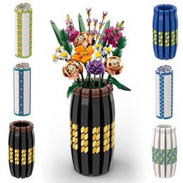 MOC Colourful Wide Mouth Vase Flowers Bouquets Plants Building Blocks Home Decoration Blossom Ornament DIY Bricks Toys Kids Gifts Q0823