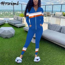 Two Piece Set Women Autumn Long Sleeve Hooded Zipper Tops Bodycon Pants Sets Sportswear Outfits Casual Tracksuit Jogging Femme 210513