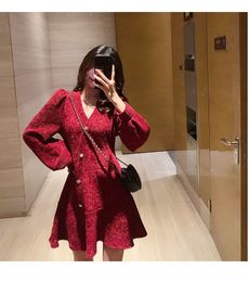 Donne casual vintage rosse abiti casual mini abiti eleganti femminile calda slim casual coreano monopezzo 2022 Capodanno