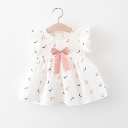 Girls Dresses Carrot Print with Bow at Front Summer 2021 Kids Boutique Clothing Korean 0-4T Children Ruffle Sleeves Dress