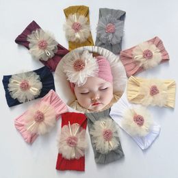 15804 Europe Fashion Infant Baby Girl Soft Nylon Headband Lace Flower Hairband Cute Girls Princess Children Headwrap