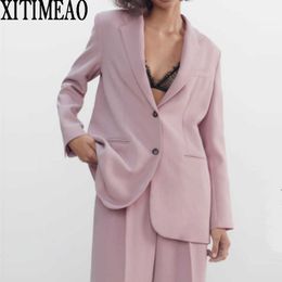 ZA Women Fashion Office Wear Double Breasted Blazers Coat Vintage Long Sleeves Casual Loose Outerwear XITIMEAO 210602