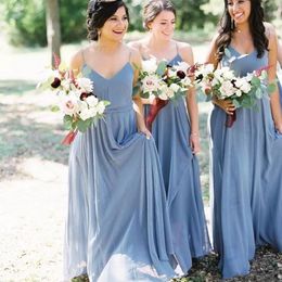 Long Bridesmaid Dresses Chiffon A Line Spaghetti Straps Boho Country Beach Wedding Guest Party Gowns Floor Length Backless Plus Size Maid Of Honour Dress AL9781