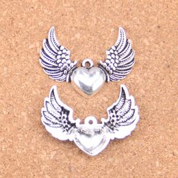 29pcs Antique Silver Bronze Plated fly heart Charms Pendant DIY Necklace Bracelet Bangle Findings 36*27mm