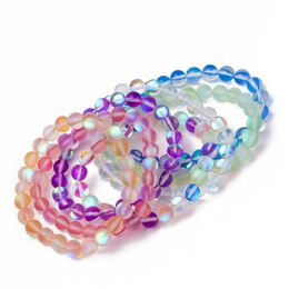 8mm Natural Energy Stone Elastic Strands Beaded Charm Bracelets For Women Men Colorful Yoga Sports Bangle Jewelry