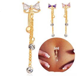 5 Colours Healthy New Style Sexy Summer body Jewellery clear bowknot 18K gold navel rings bar belly piercing for sexy lady