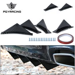 New Fashion Carbon Fiber Curved Car Rear Bumper Addon Lip Diffuser Shark Fin Universal Spoiler Car-Styling Car Accessories 4Pcs PQY-WSS09