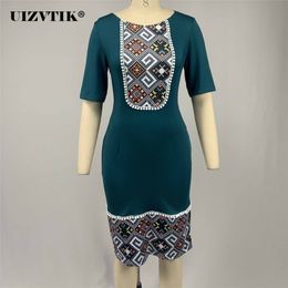 Summer Dress Women Vintage Ethnic Print Sexy Long Party vestido de mujer Casual Slim Bodycon Dress Plus Size Women Clothing 210323