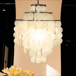 Chandeliers Modern Chandelier Round Natural Capiz Shells Hanglamp White Pendant Lamp For Living Room Bedroom Bar Fixture Indoor Lighting