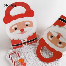 StoBag 20pcs 9*6*18cm Red Merry Christmas Cookies Snack Packaging Paper Boxes Supplies Year Kind Favor Gift Paotable 210602