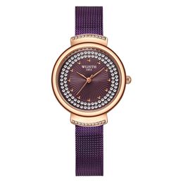 WLISTH Brand Crystal Diamond Starts Outstanding Quartz Womens Watch Comfortable Mesh Band Double Insurance Buckle Fresh Graceful L244U