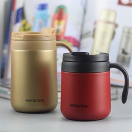 330ml Coffee Mug Vacuum Cup Thermos Stainless Steel Insulated Water Cups Tumbler With Handle Lid and Mixing Spoon Office 211109