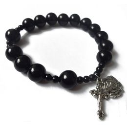 Black Nature Agate Rosary Beads Bracelet Gift Religious Nature Stone Prayer Beads Rosaries