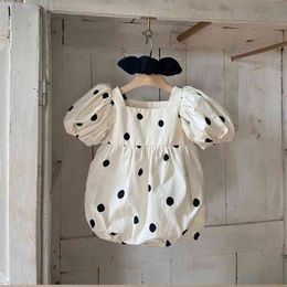 Summer baby short sleeves polka-dot clothing girl square collar with hair band 210515