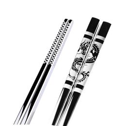 Chopsticks 4pairs Stainless Steel Anti Skid Dragon Sushi Metal Iron Portable Chinese Healthy Stick