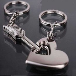 New Trendy 1 Pair Alloy Arrow Bow Love Keyrings Key Chains Lovers Ring Couples Keychain Gift G1019