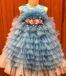 2021 Sparkly Luxurious Tiers Tutu Flower Girl Dresses Fashion Tulle Elegant Lilttle Kids Birthday Pageant Weddding Gowns ZJ01