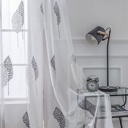 Embroidery Window Yarn Balcony Bedroom White Curtain Tulle Voile Organza Sheer Curtains Fabrics For Living Room 210913