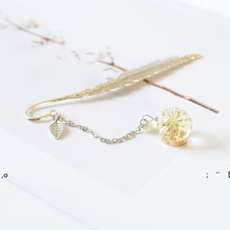 Bookmark Dried Flower Specimen Vintage Feather Reading Mark Metal Book Clip Hanging Beautiful For Tassel RRE11511