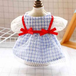Dress Bow Red Ribbon Blue Gauze Spring Summer Pets Outfits Pet Costume Clothes For Small Party Dog Skirt Puppy Y200922