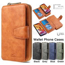 Wallet Phone Cases for iPhone 12 11 Pro Max XR XS X 7 8 Plus - Skin Feeling PU Leather 2in1 Multifunction Flip Kickstand Cover Case with Zipper Coin Purse and 10 Card Slots