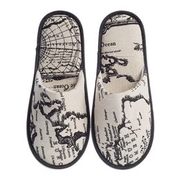 Man Women Map Print Closed Toe Non Slip Portable Guest Children El Practical Travel Bathroom Disposable Slipper Spa Home Slippers