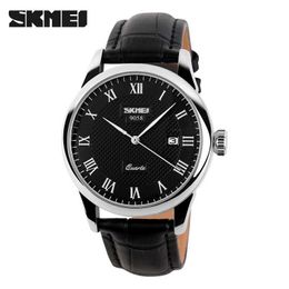SKMEI Men Quartz Watches luxury Men's Watch Real Leather Strap Business Male Clock Wristwatches Man Relogios Masculino 9058 X0625