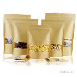 3000PCS Food Packing Kraft Paper Bag with Window Stand Up Bag Gift Dried Fruit Tea Pouch Zipper Self Sealing Bag 12x20cm