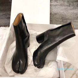 Design Boots Split toe Chunky High Heel Women Boots Leather Zapatos Mujer Fashion Autumn Women Shoes