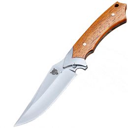 Survival Straight Knife 440B Satin Drop Point Blade Full Tang Rosewood Handle With Leather Sheath H5403