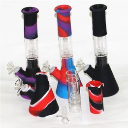 Silicone Beaker Bongs Water Pipes Percolators Hookahs Dab Rigs With Glass Slide Bowls Smoking Hand Pipes full weld quartz bangers DHL