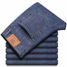 Plus Size 42 44 Straight Men Jeans Casual Business Stretch Simple Classic Loose Comfortable Denim Pants Male Brand Clothing G0104