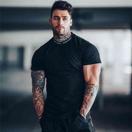 Gym Fitness t shirt Men Running Sport T-shirt Bodybuilding Cotton Tee shirt Tops Summer Male Training Crossfit Clothing Y0323