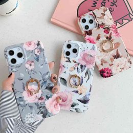 Retro Flower Ring Holder Cases For Samsung S21 S20 FE A72 A52 A51 A71 A50 A42 A21S A12 S10 S9 Plus Note 20 10 Soft Cover