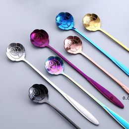 17cm Stainless Steel Colour Electroplated Flower Spoon Japanese Style Sakura, Rose, Cosmos, Heart-Shaped Coffee Stirring Spoons RRF11185