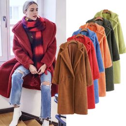Lamb Fur Coat Women Winter Casual Pockets Loose Thick Warm Long-sleeved Jacket Women Elegant Retro Solid Oversized Parka 210422