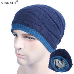 VISNXGI Unisex Beanie Winter Hats Cap Men Women Hat Beanies Stripe Knitted Thick Hat Male Female Warm Wool Cap Knitted Beanie Y21111