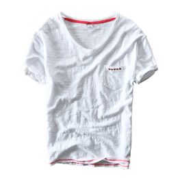 Summer New 95% Cotton T-shirt Men V-neck Solid Color Casual T Shirt Basic Tees Plus Size Short Sleeve Tops Y2510 210324