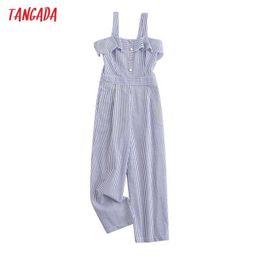 Tangada Women Summer Striped Print Ruffles Summer Jumpsuit Sleeveless Backless Bow Female Casual Jumpsuit 6L46 210609